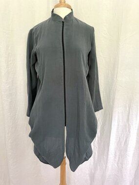 Fridaze 100% Linen Mandarin Collar Zipper Tunic Dress Blue Lagenlook size Medium